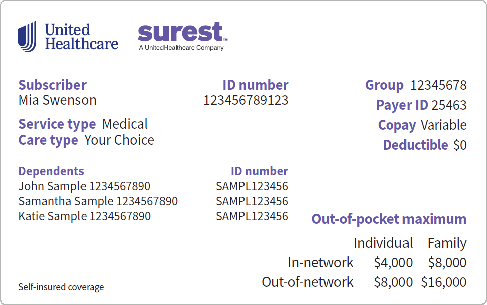 Surest member ID card sample front