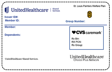 Sample image of front of UnitedHealthcare St. Louis Painters Welfare Choice Plus member card