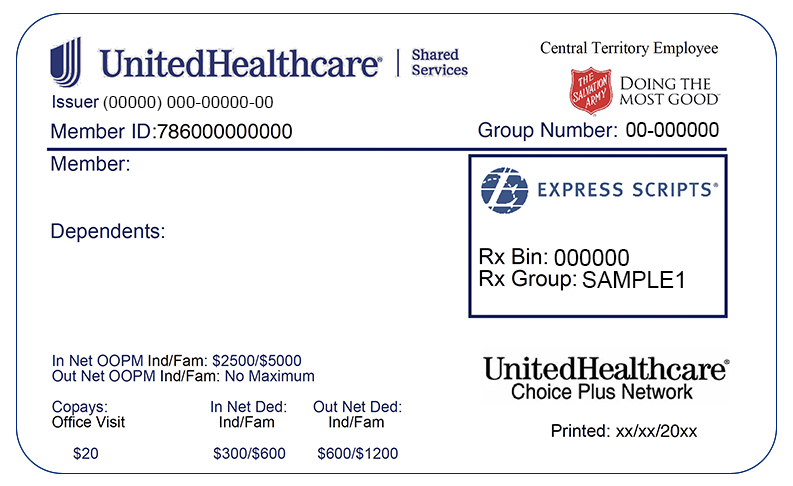 Salvation Army Central Territory Choice Plus sample card image front view.